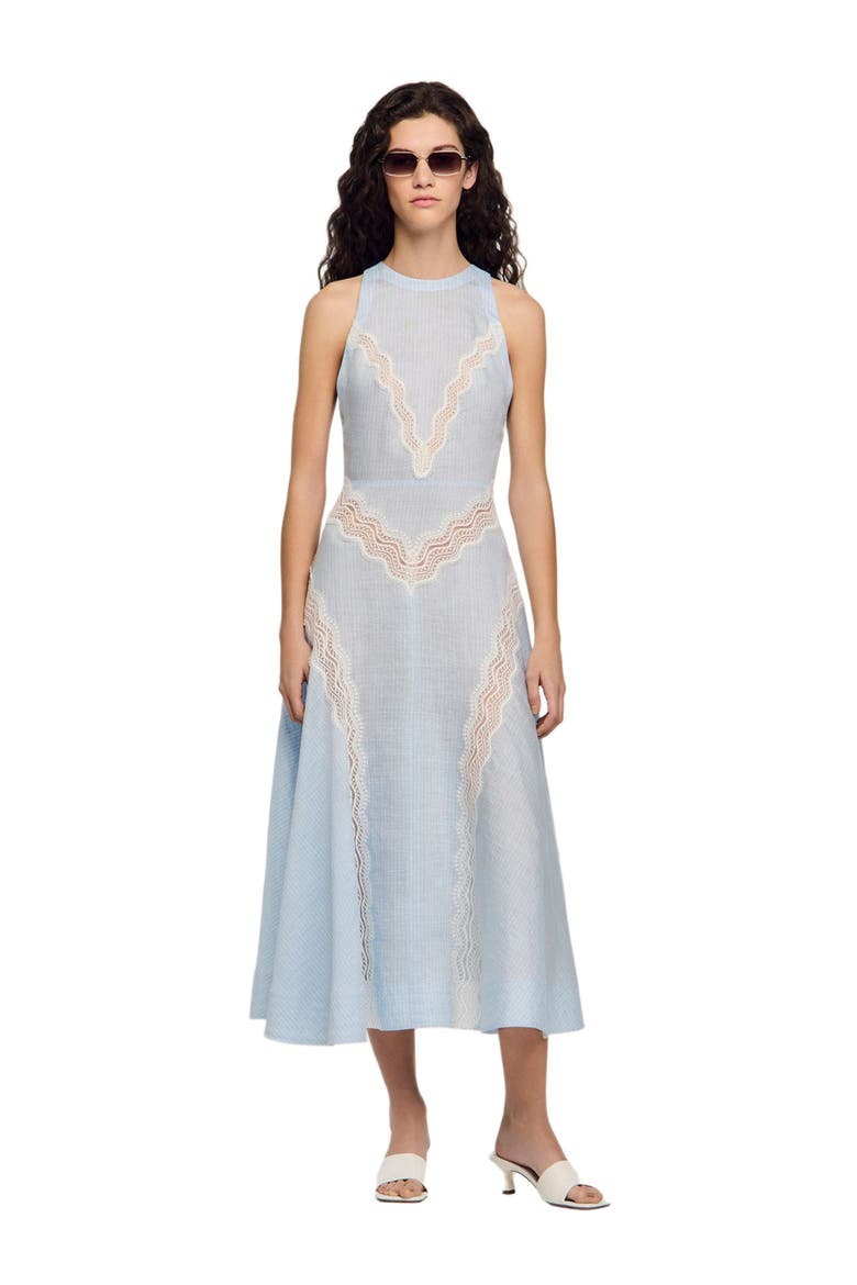 Maxi dress with lace details, Alternate, color, Ciel / blanc