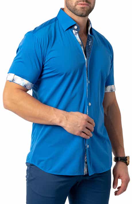 Maceoo Galileo Solid Stretch Short Sleeve Button-Up Shirt