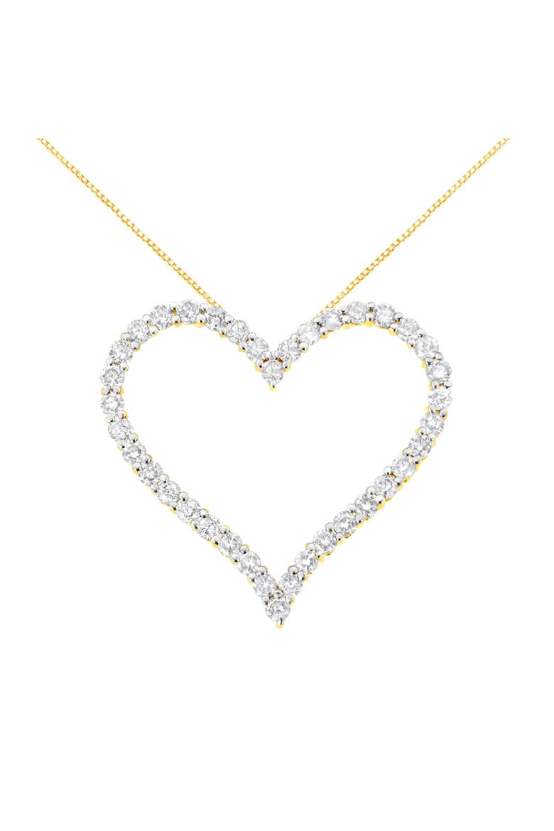 10k Yellow Gold Plated Silver 3.0 cttw Diamond Open Heart Pendant Necklace, Main, color, Yellow