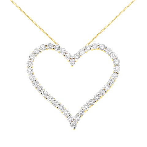 10k Yellow Gold Plated Silver 3.0 cttw Diamond Open Heart Pendant Necklace