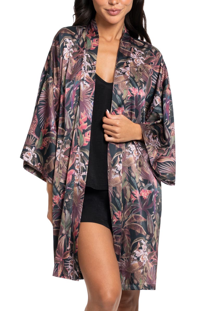 Midnight Bakery Print Satin Robe, Alternate, color, Navy