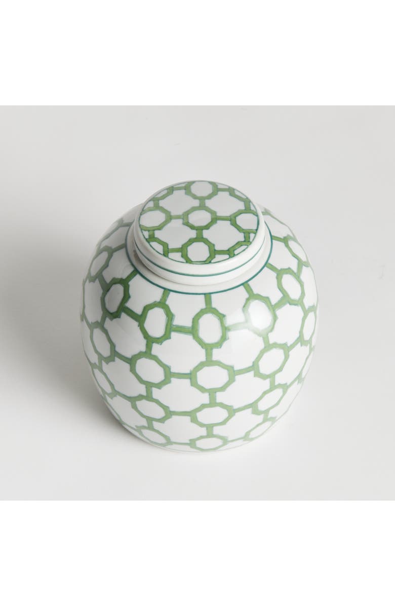 Napa Home & Garden 5.5" Imperial Link Chinoiserie Green & White Porcelain Lidded Jar Accent Piece, Main, color, Green