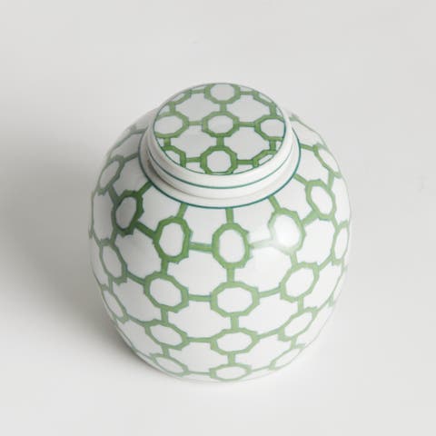 5.5" Imperial Link Chinoiserie Green & White Porcelain Lidded Jar Accent Piece
