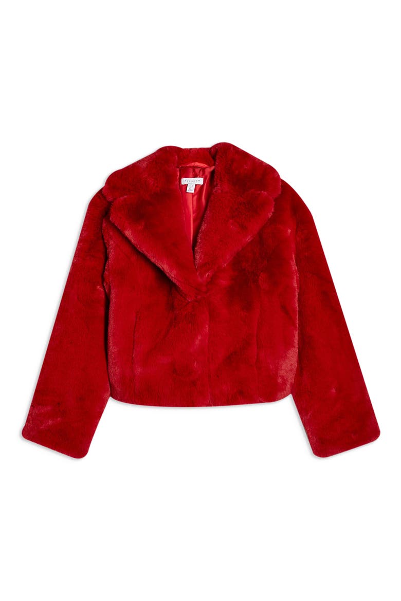 Faux Fur Crop Jacket, Alternate, color, RED
