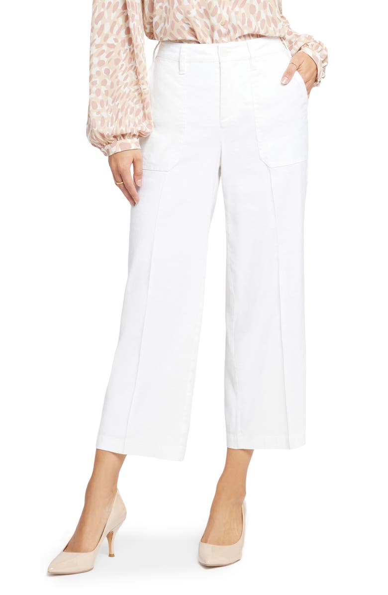 NYDJ Linen Blend Crop Wide Leg Pants, Main, color, Optic White
