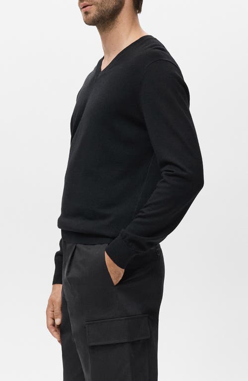 Mango Solid Wool V-neck Sweater In Black