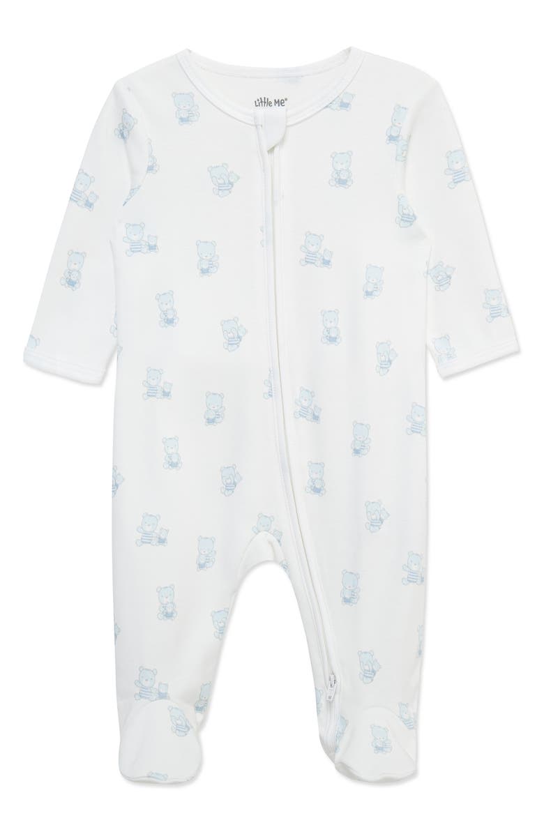 Little Me Busy Bears Pima Cotton Footie, Main, color, Blue/ White
