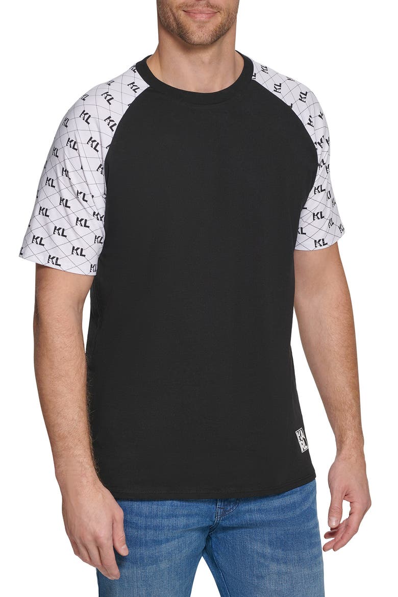 Logo Print Raglan Sleeve Cotton T-Shirt, Main, color, BLACK