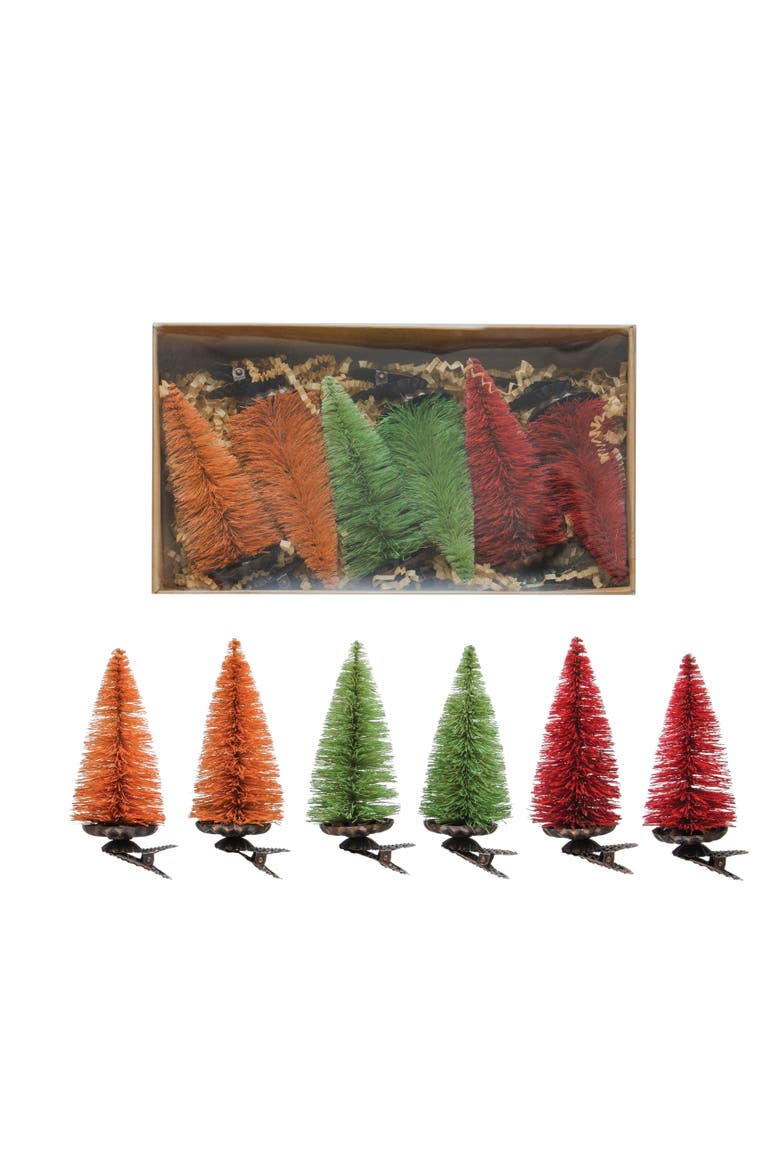 Sisal Bottle Brush Tree Clip-on Ornaments, Multicolor, Set of 6, Main, color, Multicolor