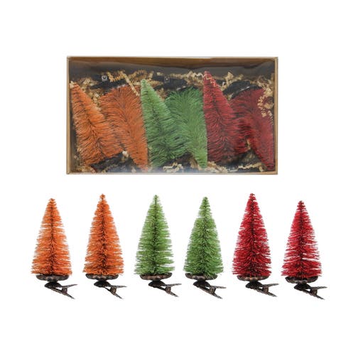 Sisal Bottle Brush Tree Clip-on Ornaments, Multicolor, Set of 6