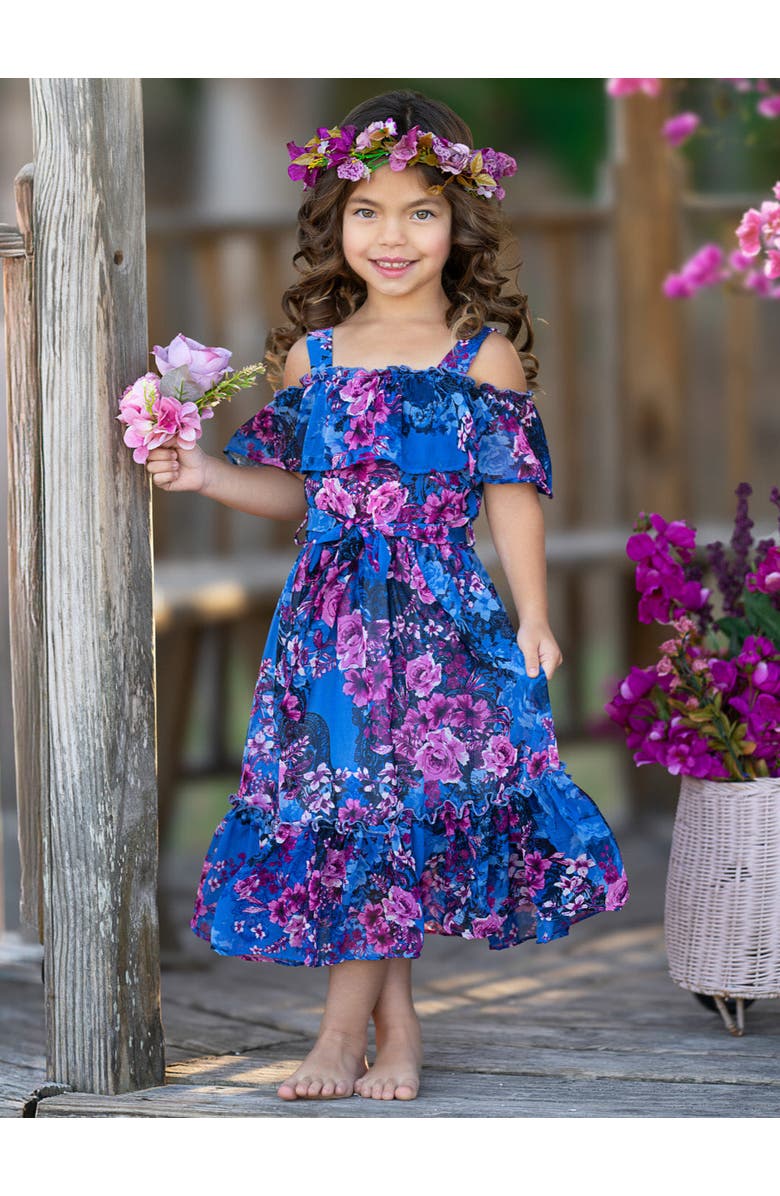 Mia Belle Girls Girls Twilight Blooms Ruffle Midi Dress, Alternate, color, 