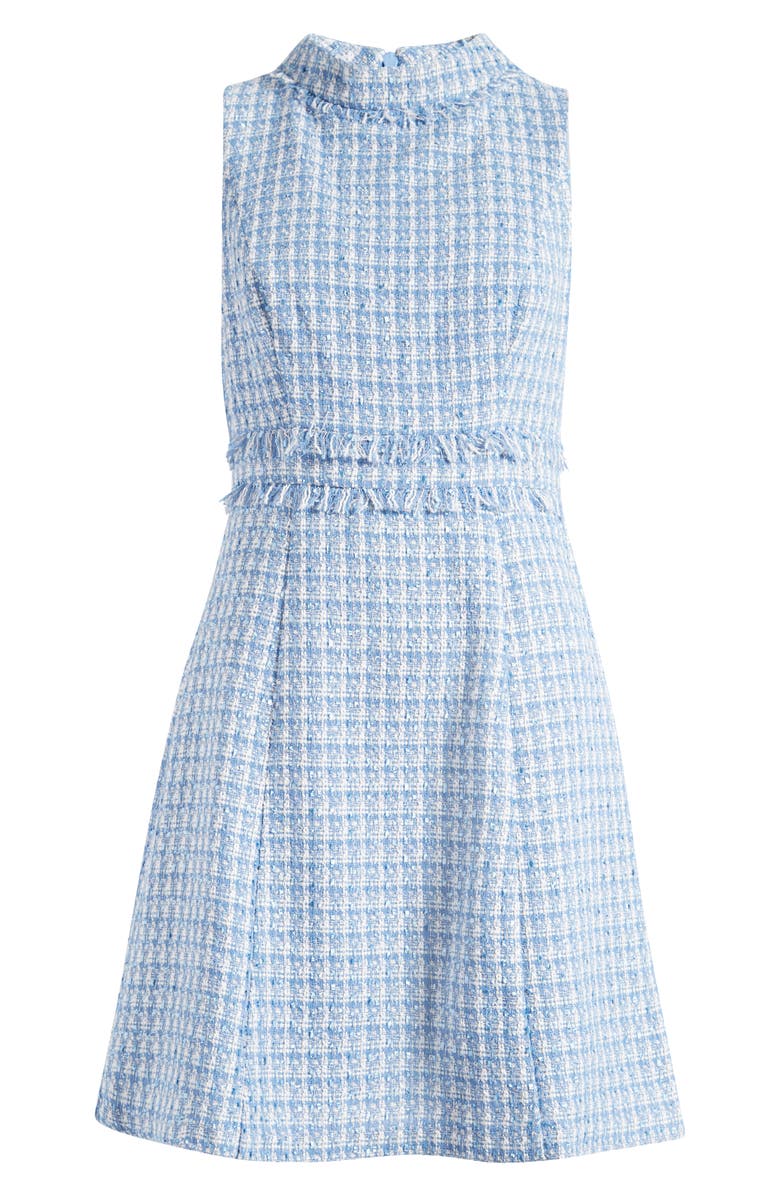 Eliza J Sleeveless Mock Neck Tweed A-Line Dress, Alternate, color, Light Blue