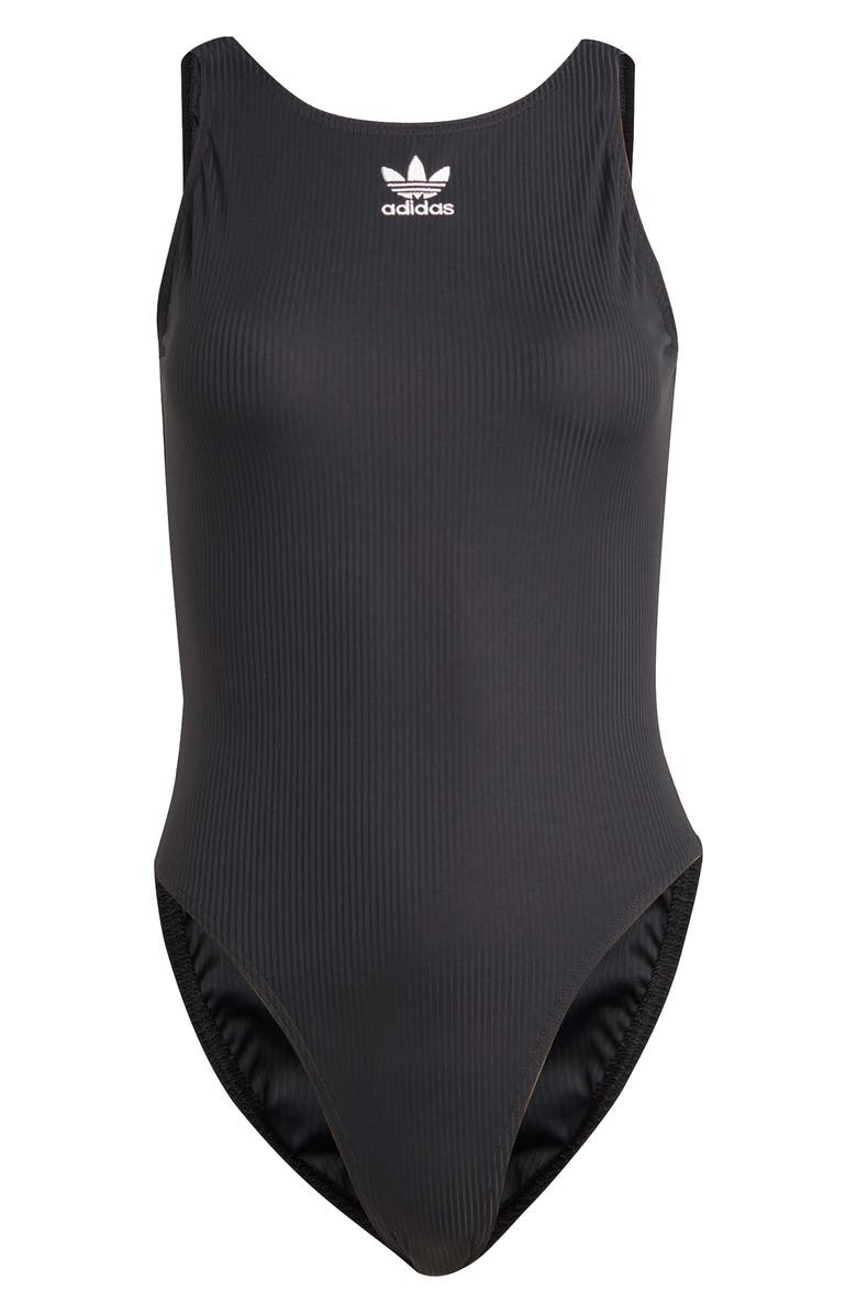 adidas Adicolor Ribbed One-Piece Swimsuit, Alternate, color,