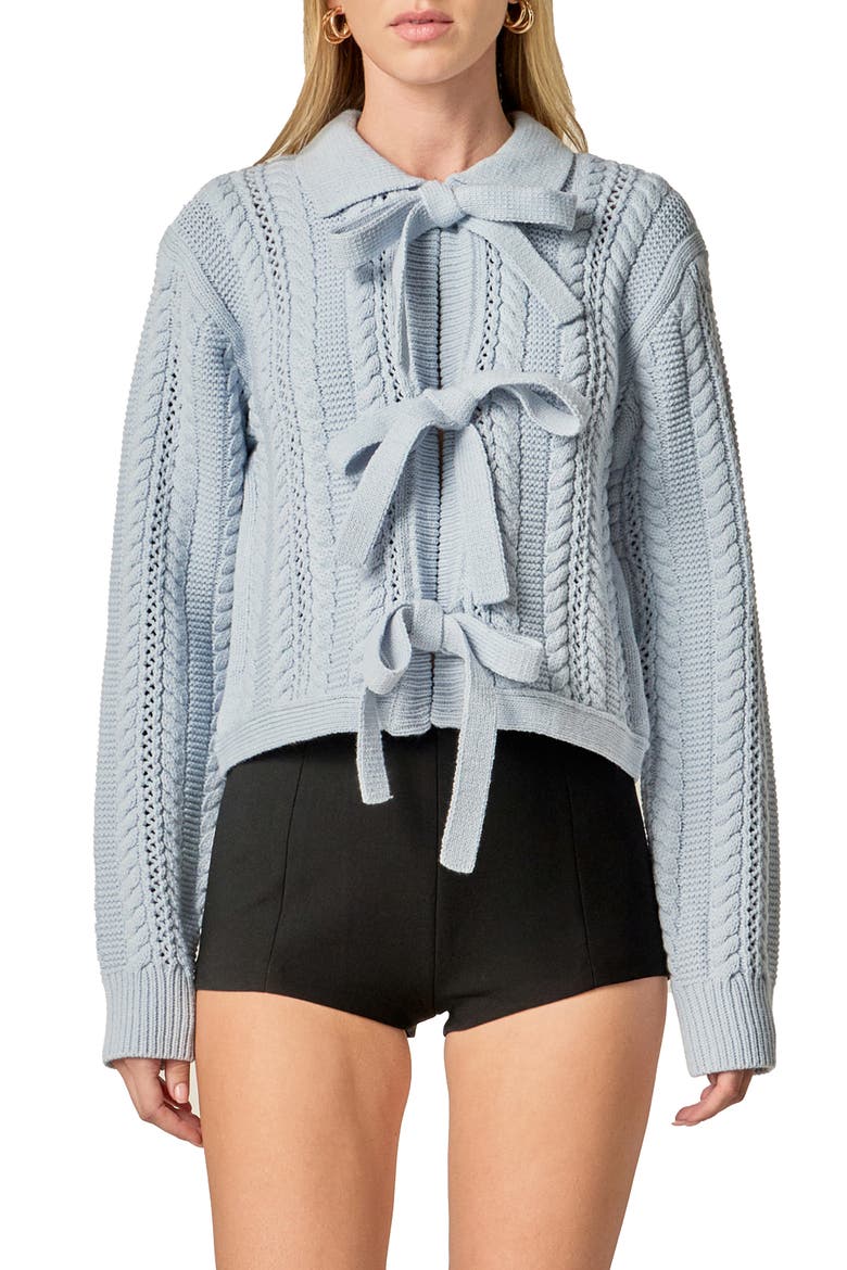 Cable Bow Cardigan, Main, color, LIGHT BLUE