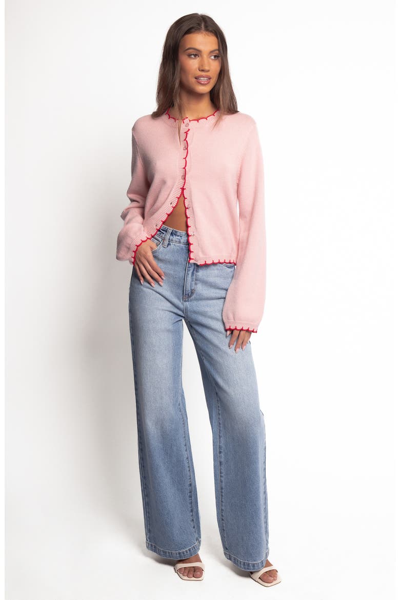 Payton Scallop Cardigan, Alternate, color, PINK RED
