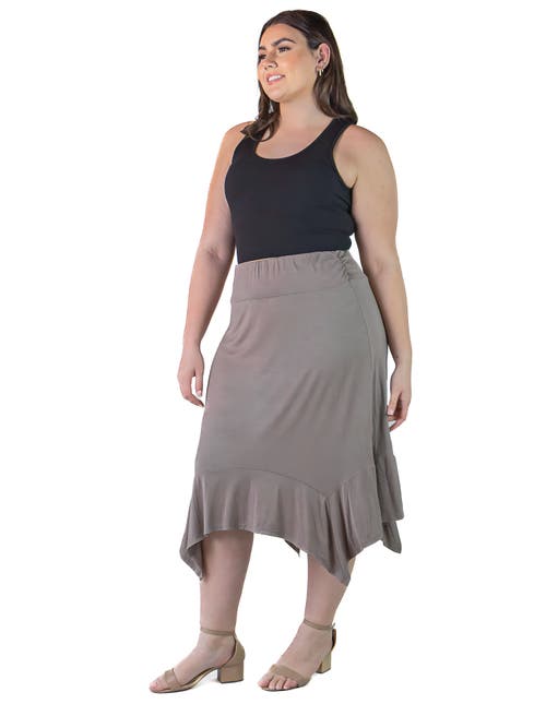 24seven Comfort Apparel Plus Size Elastic Waist Handkerchief Skirt In Brown