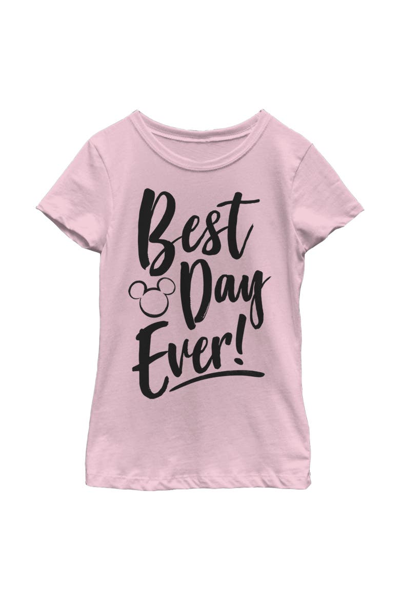 Girl's Mickey & Friends Mickey Mouse Best Day Ever  Graphic T-Shirt, Main, color, Light Pink