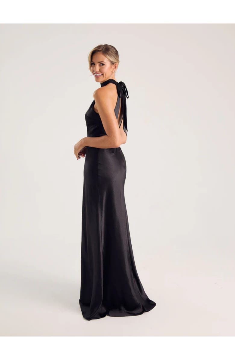 Six Stories Halter Neck Satin Bridesmaid Dress, Alternate, color, Black
