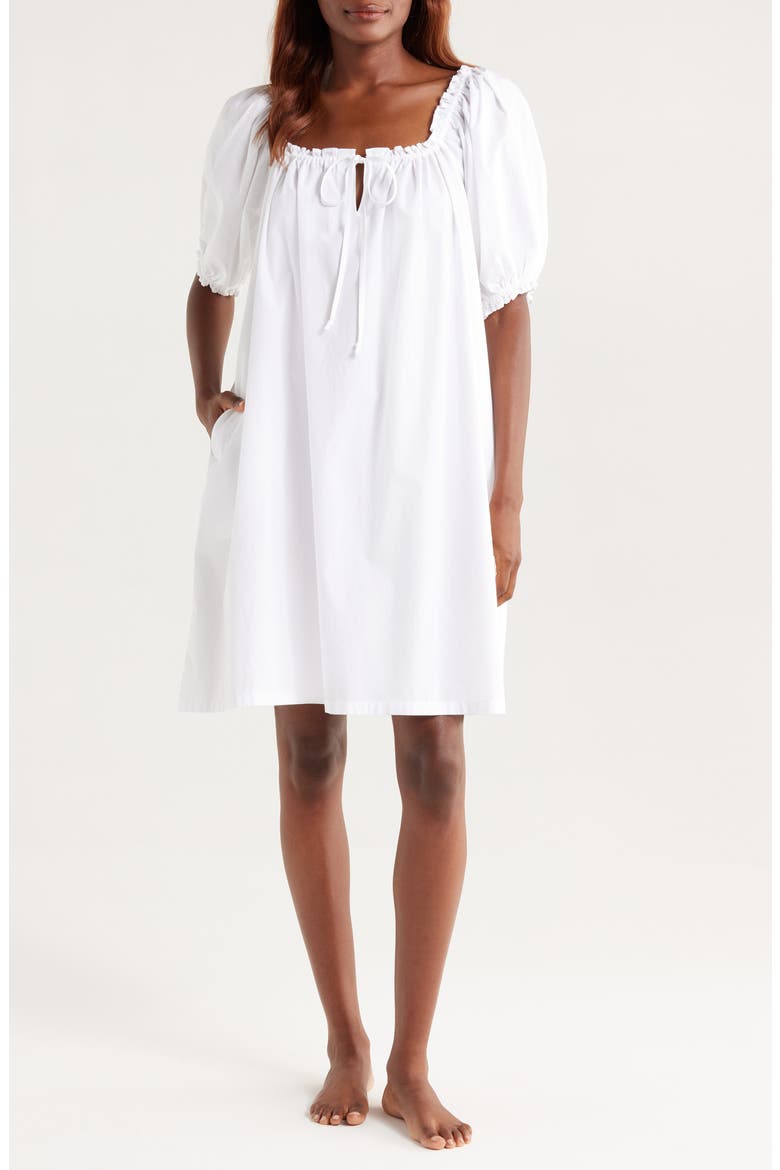Tie Front Cotton Nightgown, Main, color, WHITE