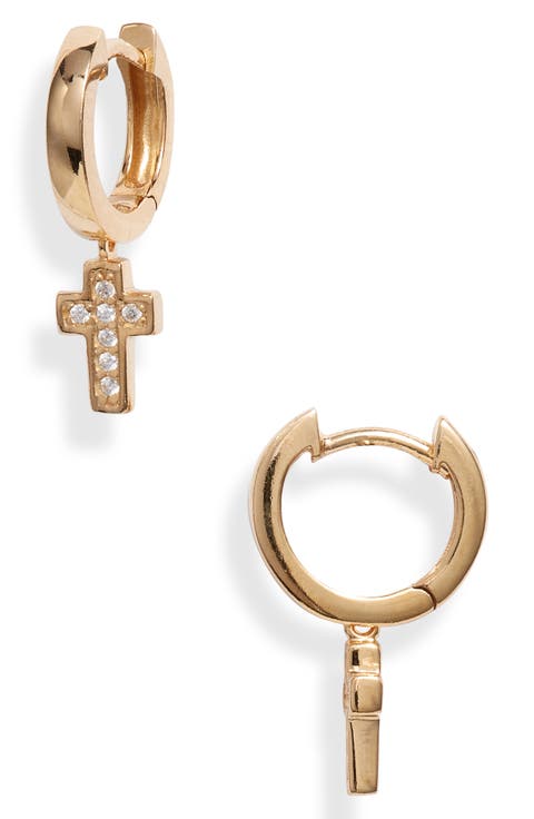 Argento Vivo Pavé Cross Huggie Hoop Earrings