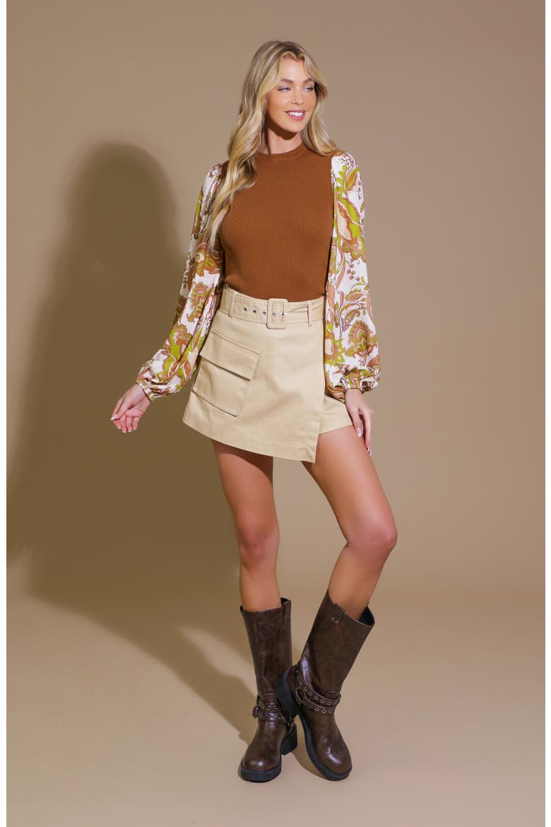 Mixed Media Crewneck Sweater, Alternate, color, CAMEL IVORY