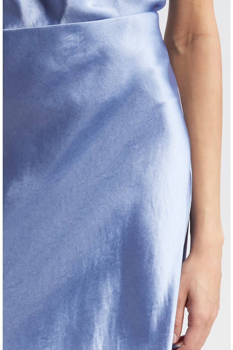 Frayed Trim Satin Midi Skirt, Alternate, color, 434AGM-AZURE GEM