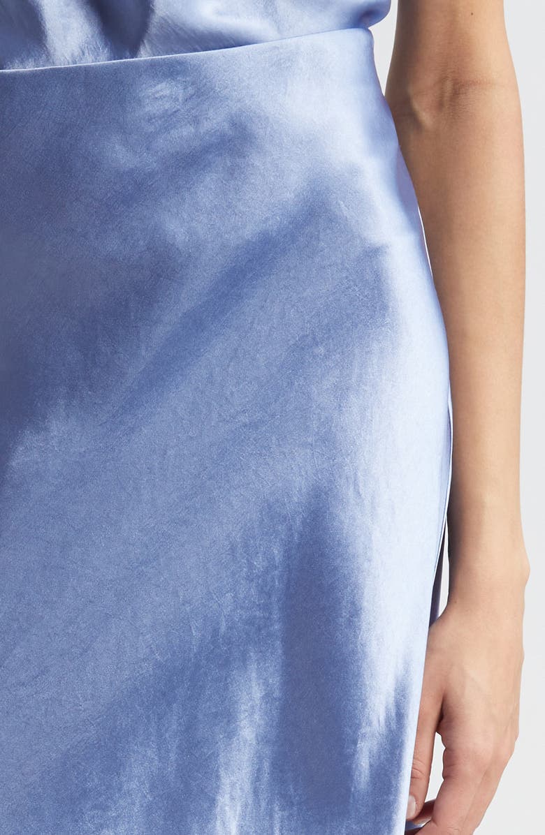 Vince Frayed Trim Satin Midi Skirt, Alternate, color,