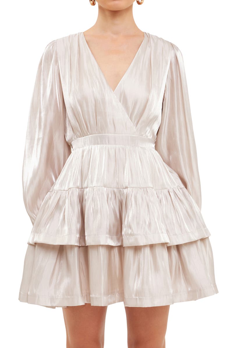 Endless Rose Metallic Long Sleeve Tiered Minidress, Alternate, color,