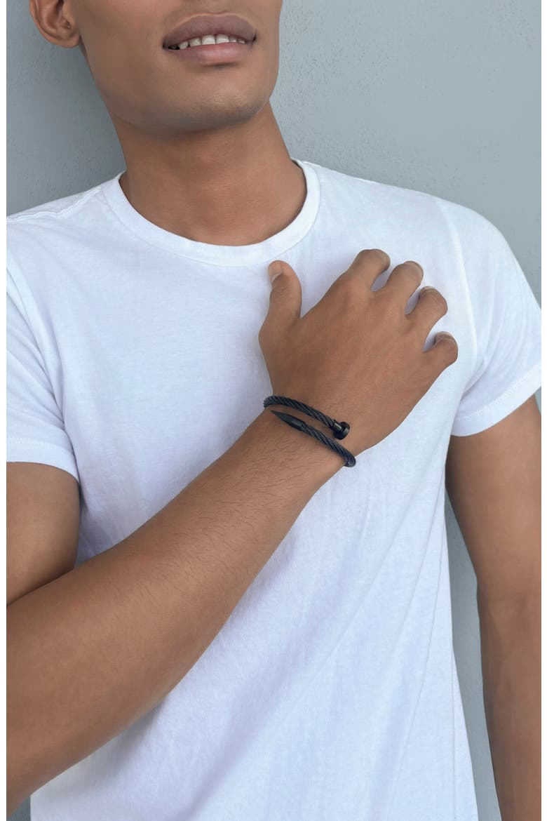 Men's Twisted Cable Nail Cuff Bracelet, Alternate, color, BLACK