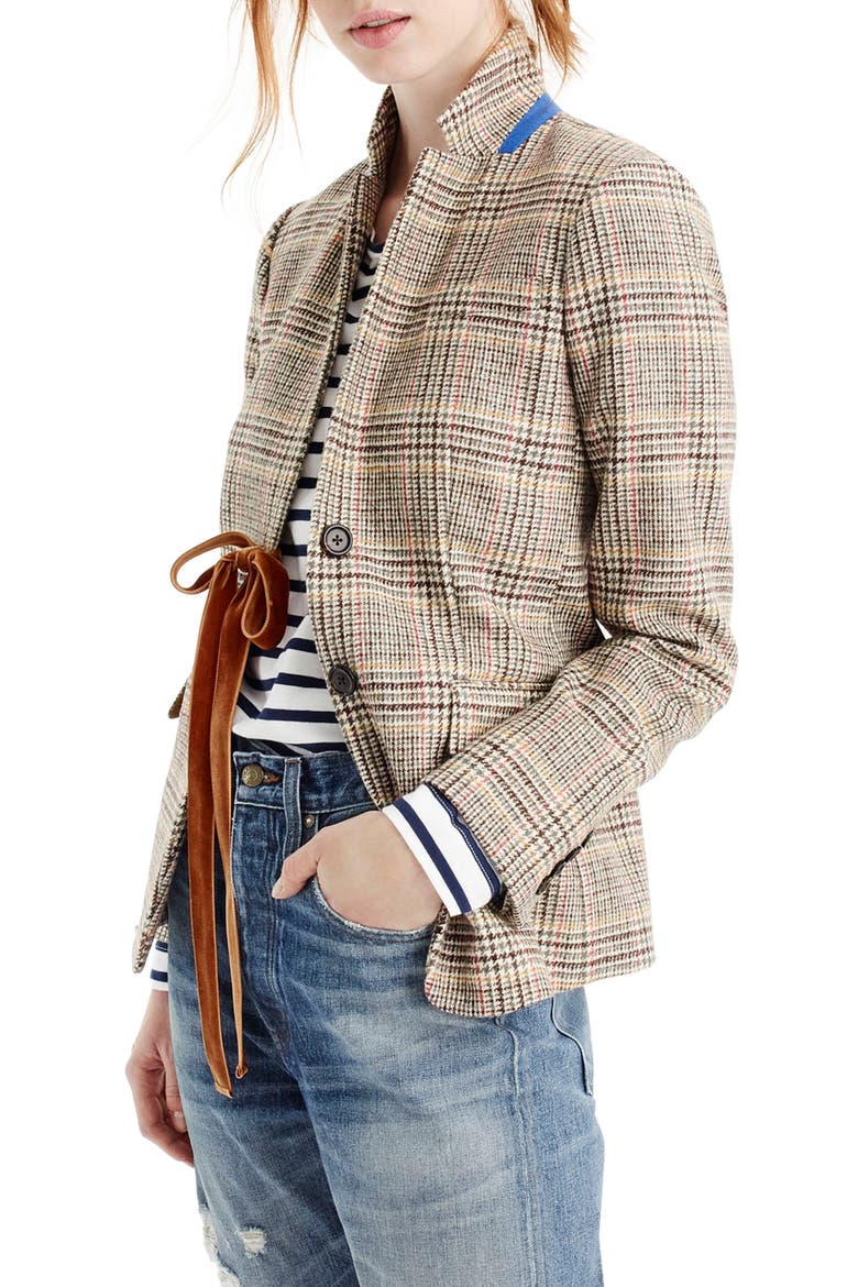 Plaid Regent Blazer with Velvet Tie, Alternate, color, OLIVE MUSTARD RED