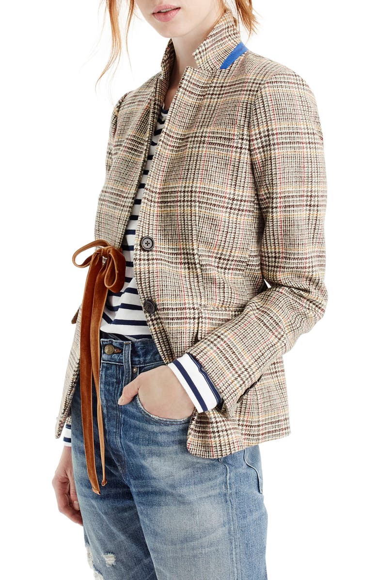 J.Crew Plaid Regent Blazer with Velvet Tie, Alternate, color,