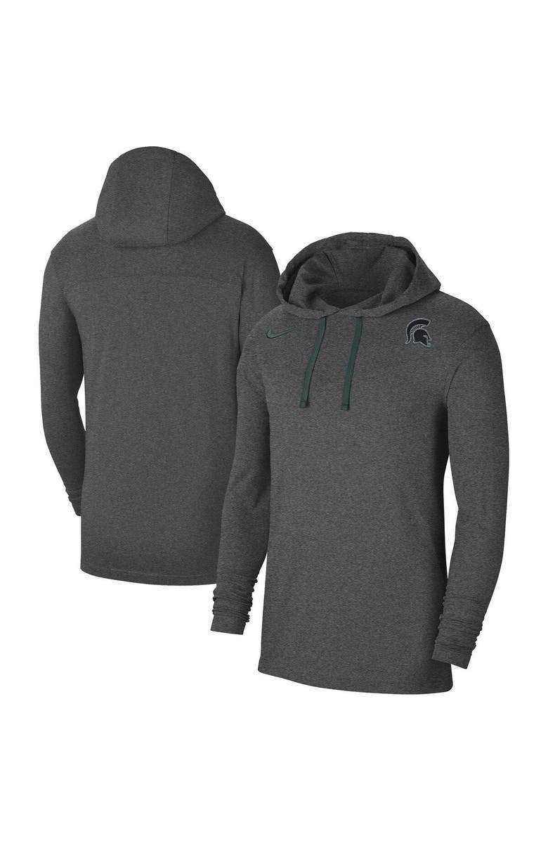 Nike Men's Nike Heathered Charcoal Michigan State Spartans Off-Field Performance Long Sleeve Hoodie T-Shirt, Main, color, 