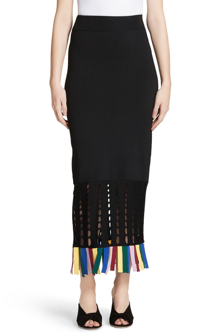 Garage Rainbow Fringe Maxi Skirt, Main, color, BLACK/ RAINBOW