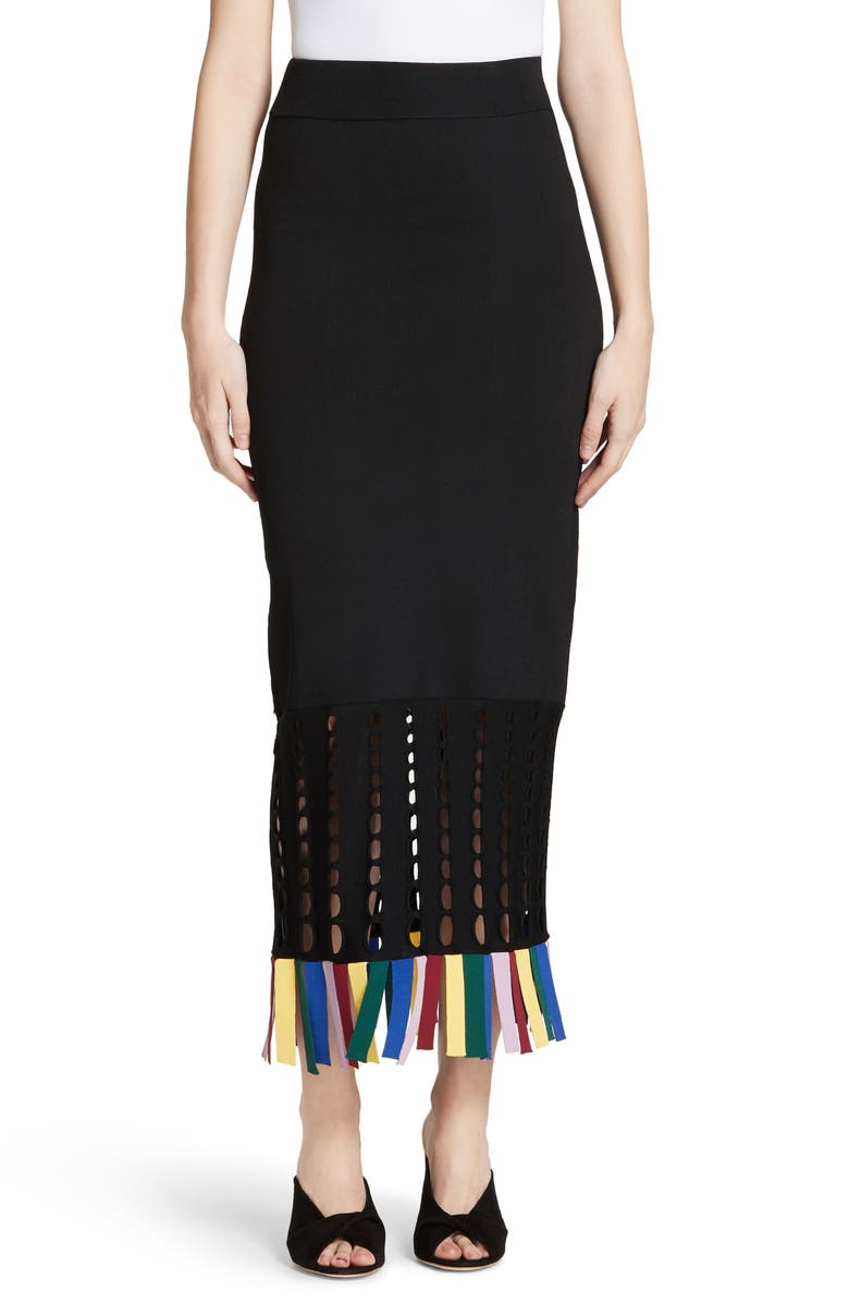 STAUD Garage Rainbow Fringe Maxi Skirt, Main, color, 