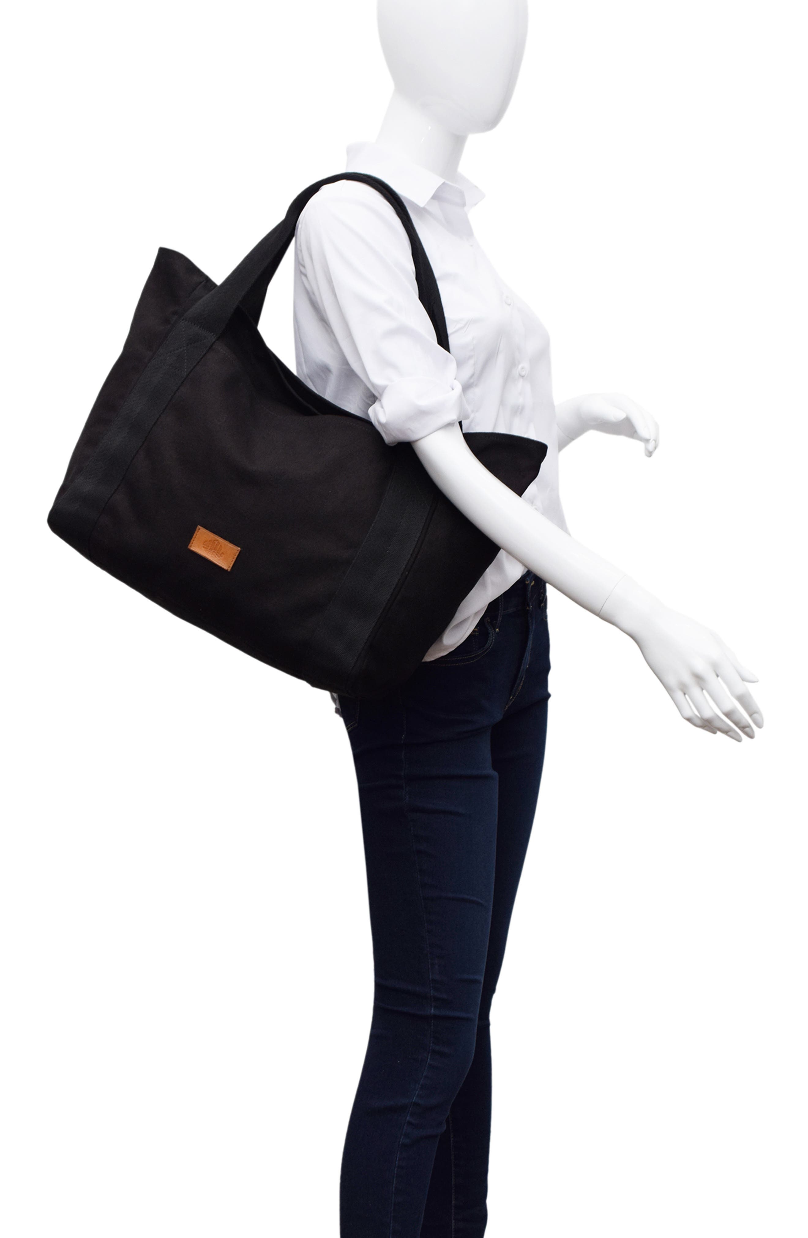 New Amsterdam Leatherworks Liliana Large Canvas Tote Bag, Alternate, color, Black