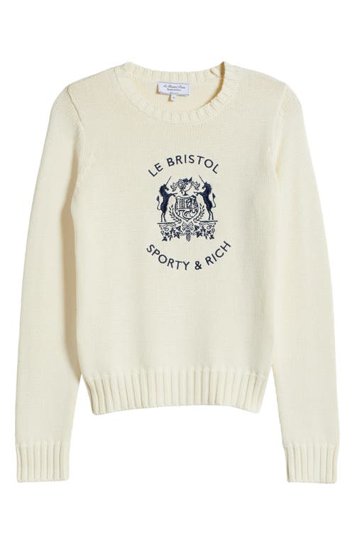 Shop Sporty And Rich Sporty & Rich Bristol Crest Cotton Sweater In Cream