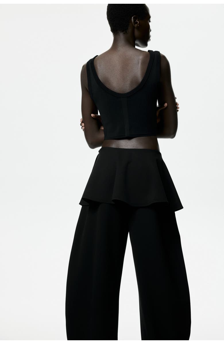 H&M Skirt-layered Barrel-leg Trousers, Alternate, color, Black