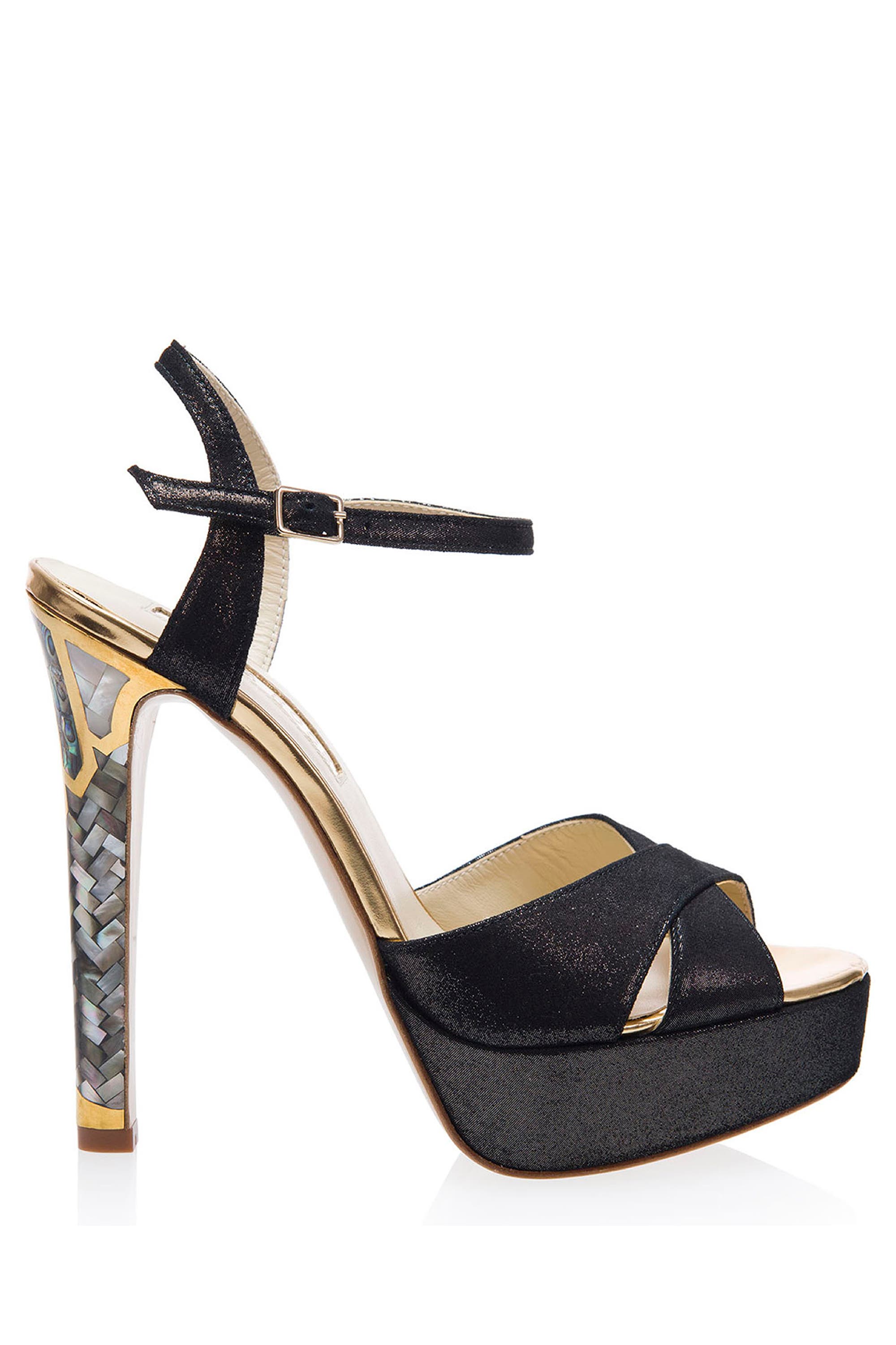 Cleopatra Noir Ankle Strap Pearl Heel Sandal, Main, color, Black