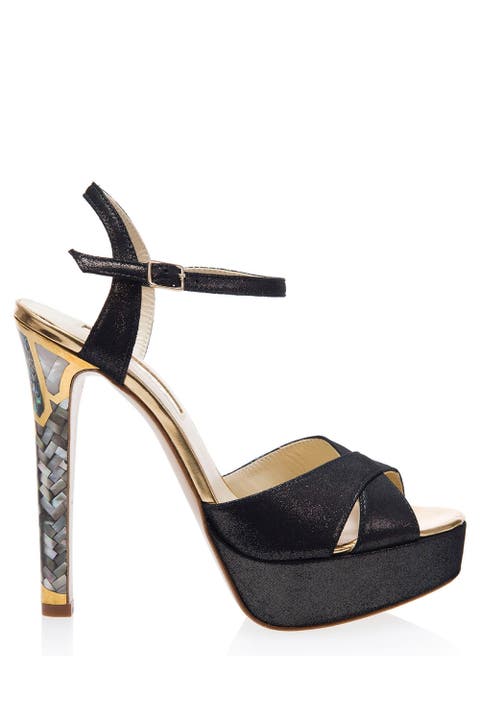 Cleopatra Noir Ankle Strap Pearl Heel Sandal
