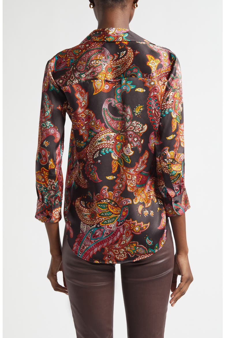 Dani Paisley Three-Quarter Sleeve Silk Button-Up Shirt, Alternate, color, BLACK MULTI PAISLEY SCROLL
