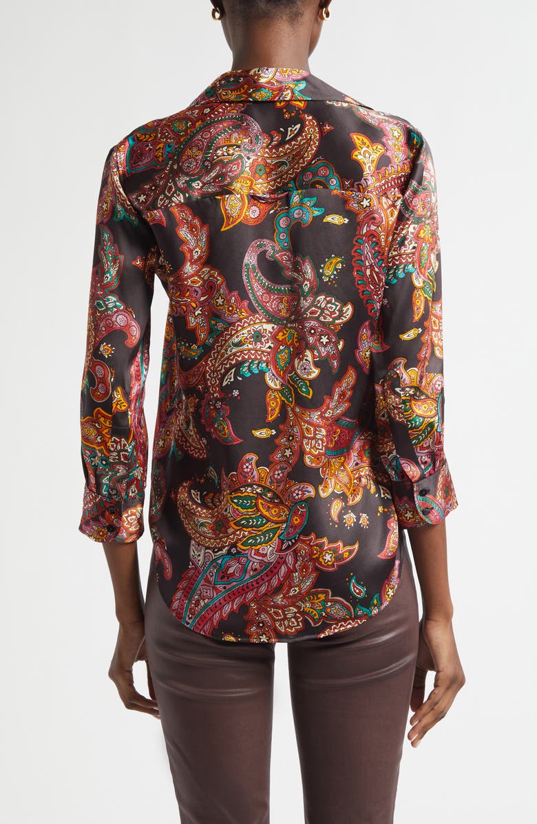 L'AGENCE Dani Paisley Three-Quarter Sleeve Silk Button-Up Shirt, Alternate, color, Black Multi Paisley Scroll