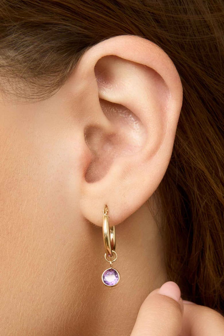 14K Yellow Gold Vivid Single Hoop Charm, Alternate, color, White Gold, Garnet