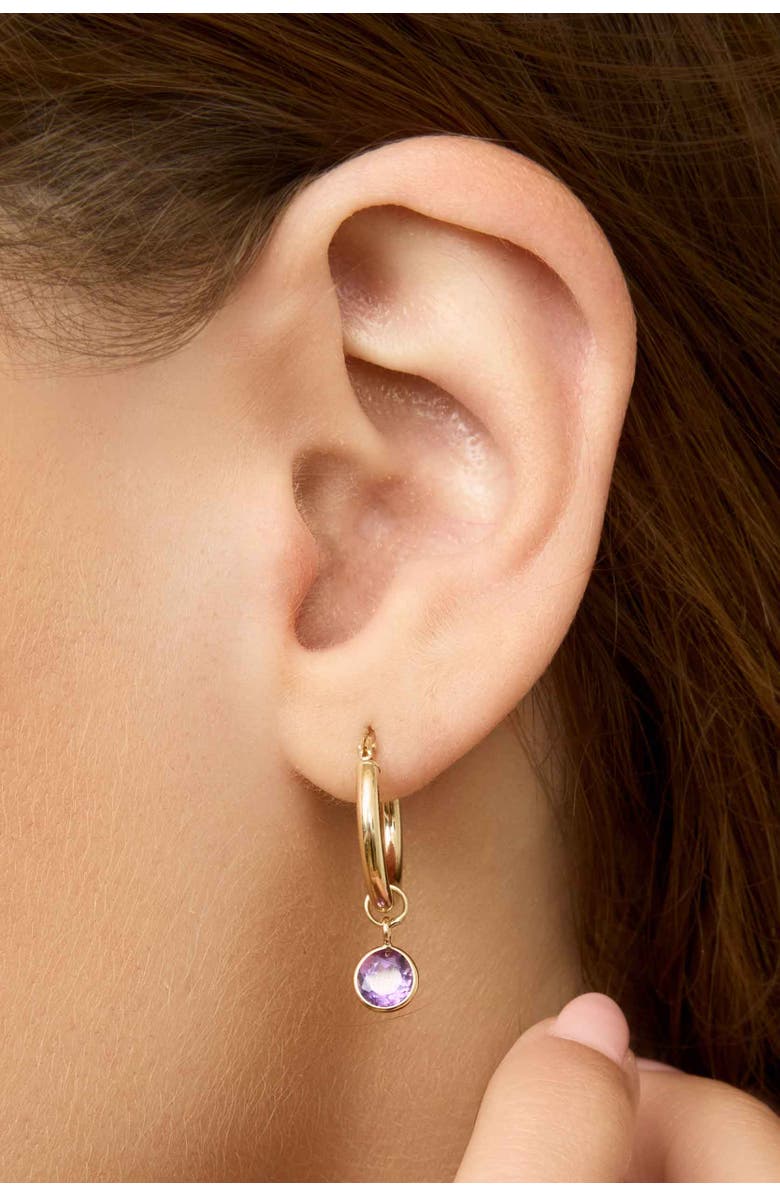 Oradina 14K Yellow Gold Vivid Single Hoop Charm, Alternate, color, White Gold, White Topaz