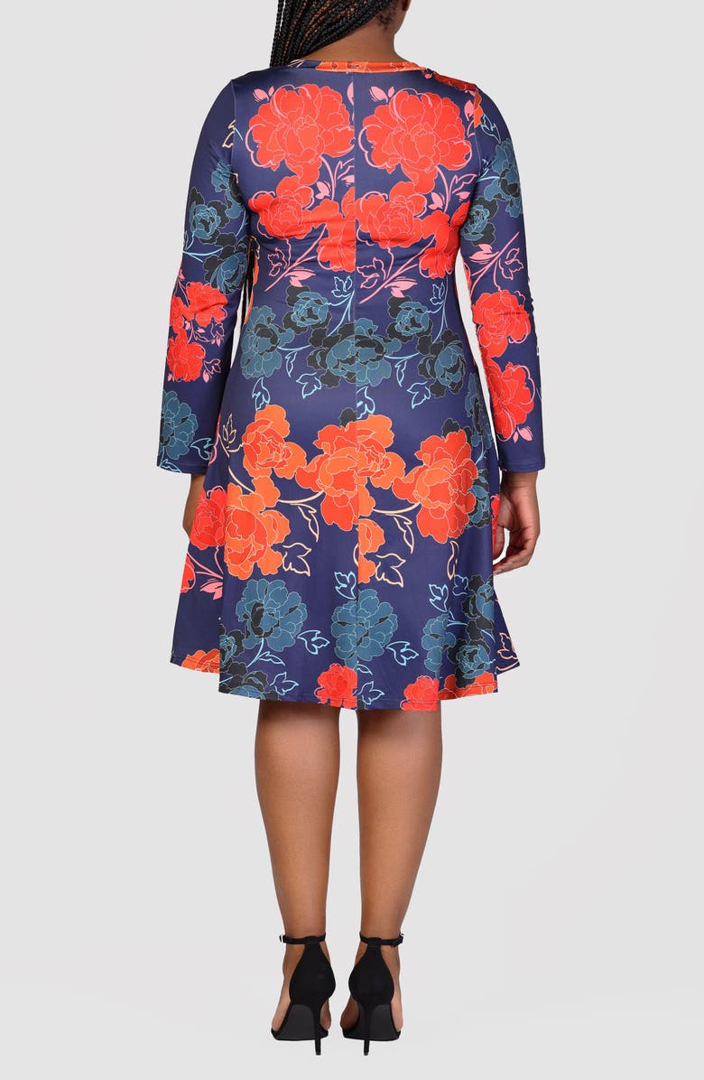 24seven Comfort Apparel Floral Long Sleeve Jersey Fit & Flare Dress, Alternate, color, 