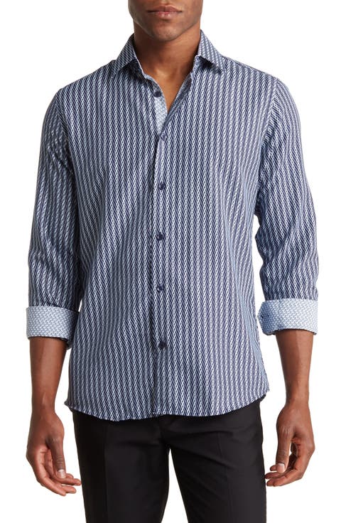 Slim Fit Diamond Print Performance Button-Up Shirt