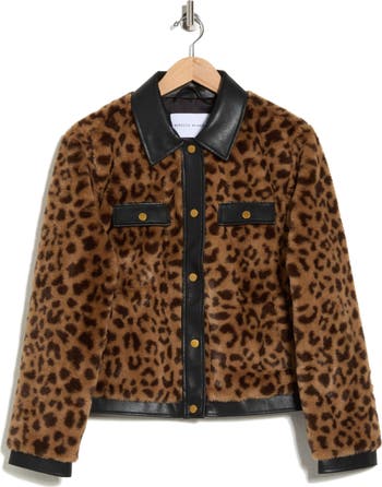 Faux Leather Trim Faux Fur Jacket
