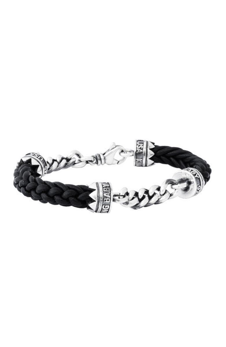 King Baby Studio Double Silver Chain and Leather Bracelet, Main, color, Silver