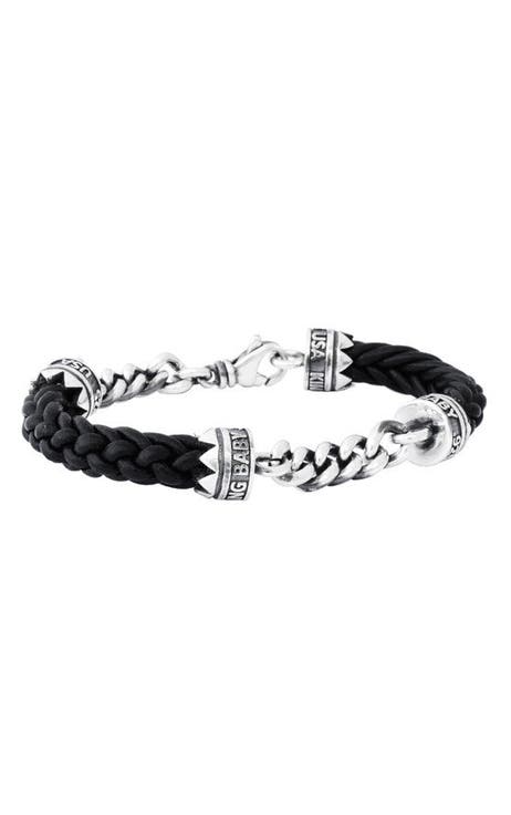 Double Silver Chain and Leather Bracelet