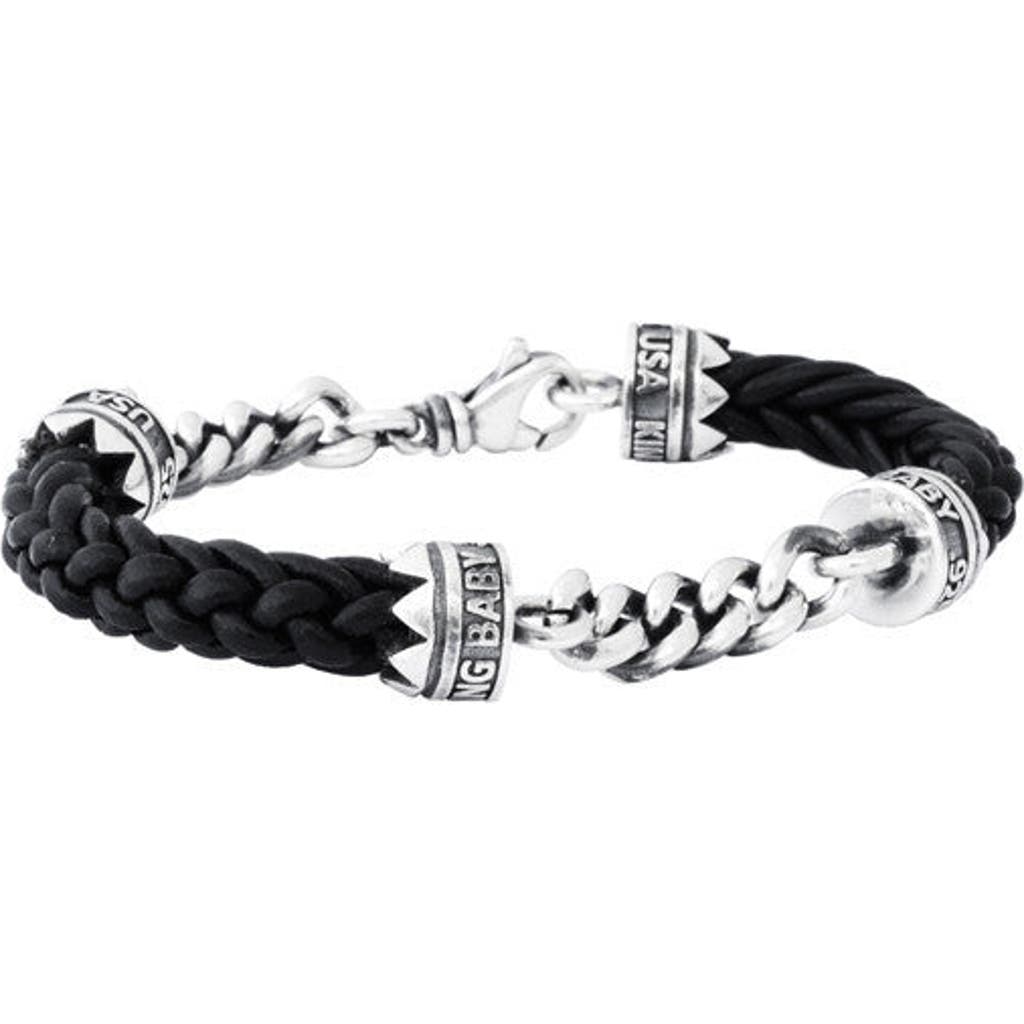 King Baby Studio Double Silver Chain and Leather Bracelet  product