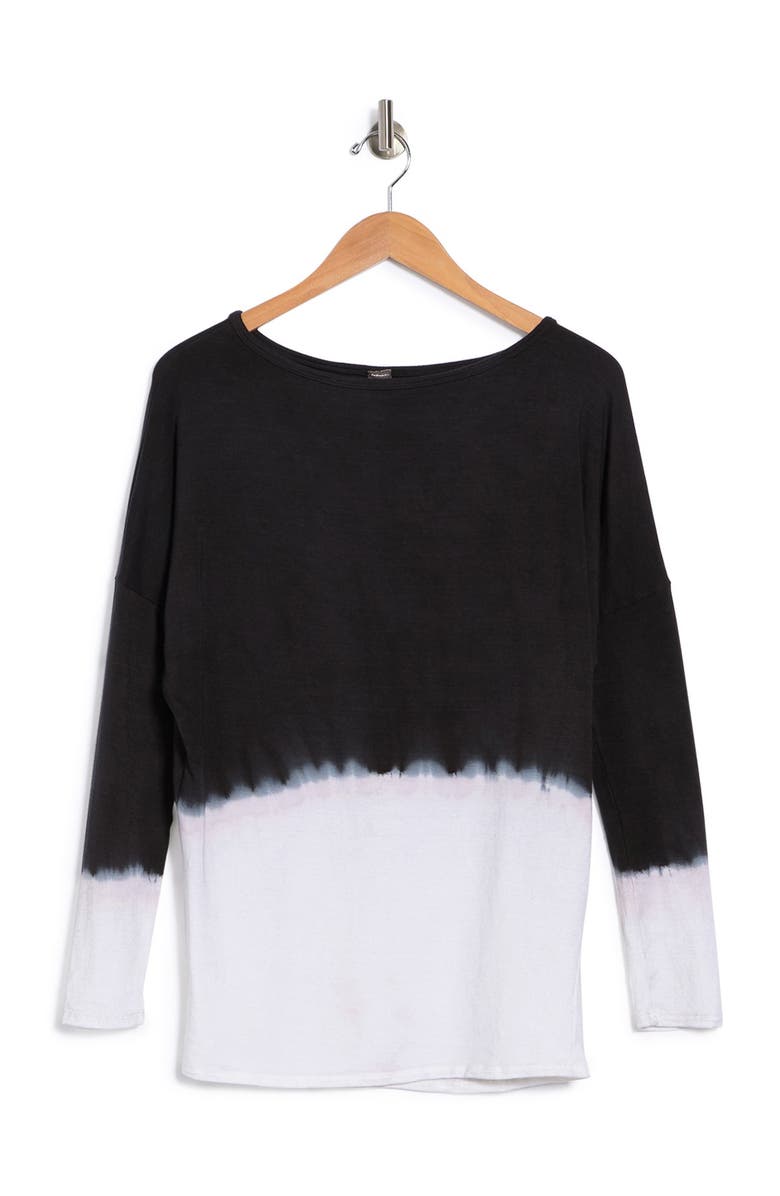 GO COUTURE Boat Neck Dolman Sweater, Alternate, color, Ivory Black Top Dip Dye